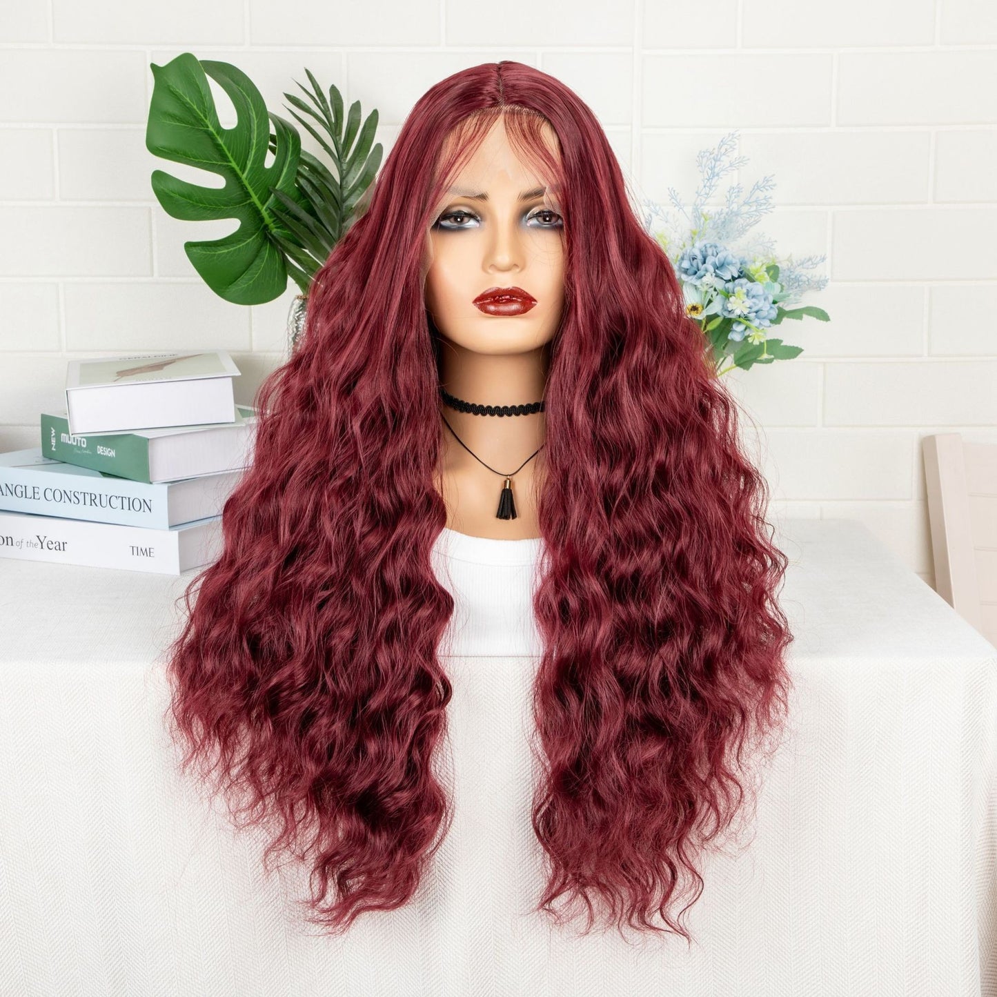 Front Lace Red Curly Hair Big Wave Fluffy Wig Long Curls