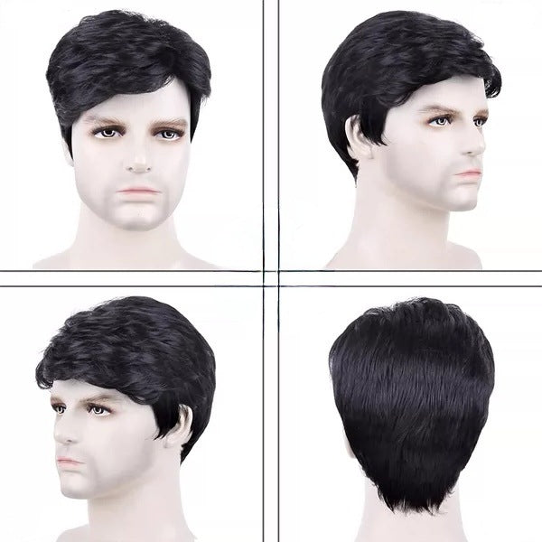 Men's Short Black Rose Net Chemical Fiber Men's Wig