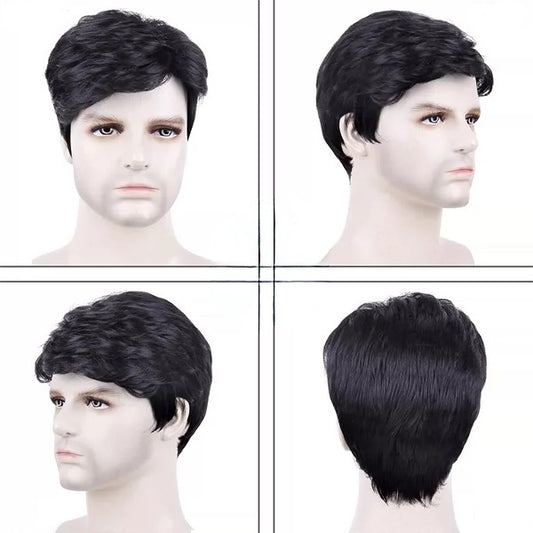 Men's Short Black Rose Net Chemical Fiber Men's Wig