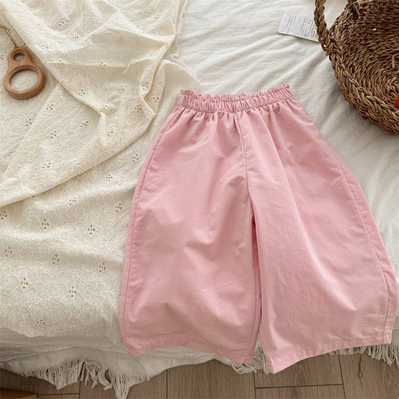 Children's Waist Cotton Solid Color Polka Dot Trousers Children's Pants