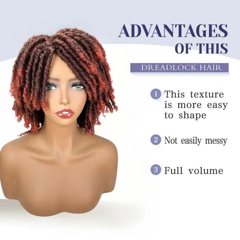Women's African Dreadlocks Full Top Fiber Rose Wig Short Curly Hair