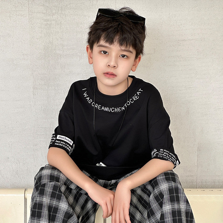 Men's & Children's Loose Short-sleeved Top Summer Middle Big Korean Children's T-shirt