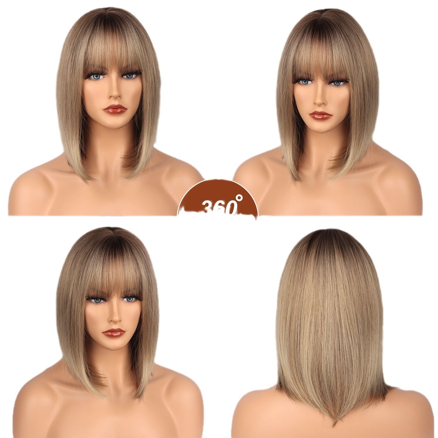 Women's Fashion Black Chemical Fiber Head Cover Wig Short Straight Hair