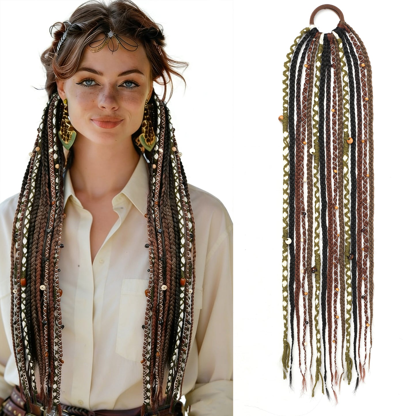 Wool Lock Beads Horse Tail Handmade Braid Hair Ring Hand-woven Wig Ponytail
