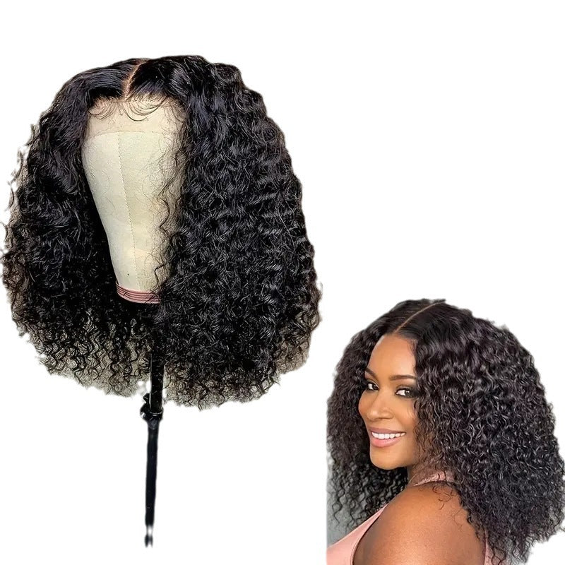 Women's Front Lace Small Black Wrapped African Synthetic Wig Short Curly Hair