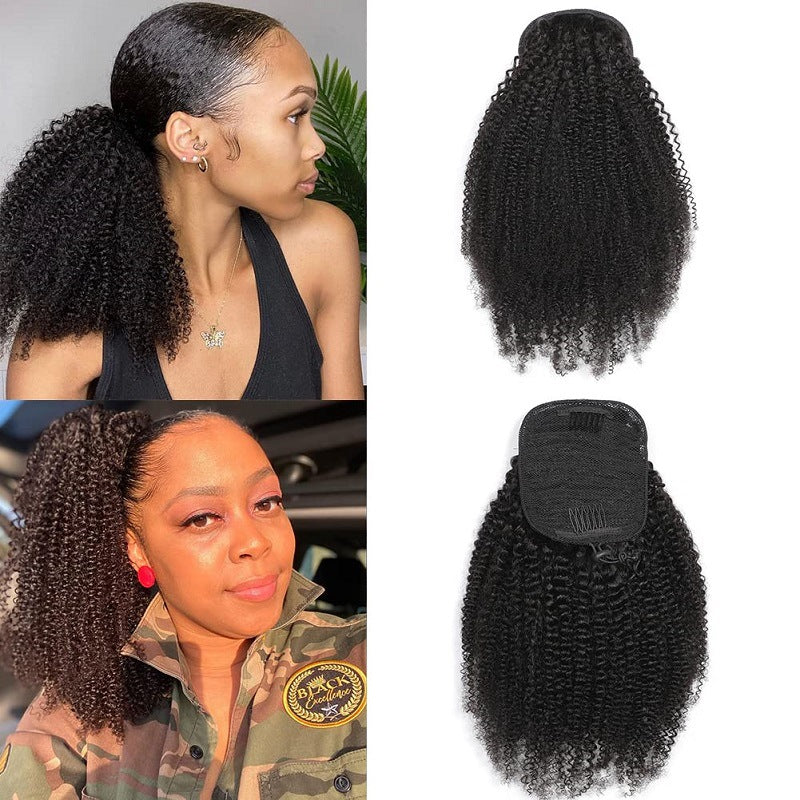 Fiber Hair Extension African Black Fluffy Curly Wig Ponytail