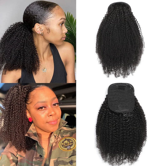 Fiber Hair Extension African Black Fluffy Curly Wig Ponytail