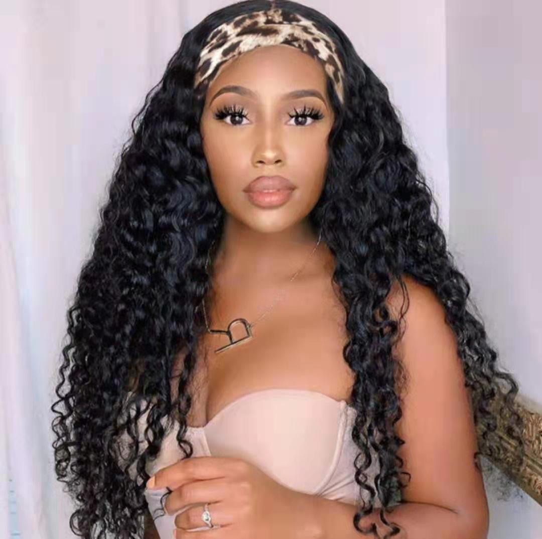 Women's Hot Fashion Hair Band Synthetic Wigs Medium Small Curly Turban Wig Long Curls