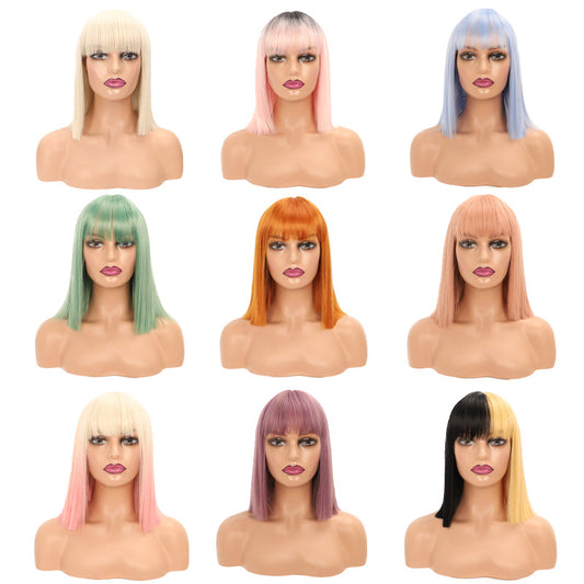 Collarbone Length Haircut Head Chemical Fiber Wig Short Straight Hair