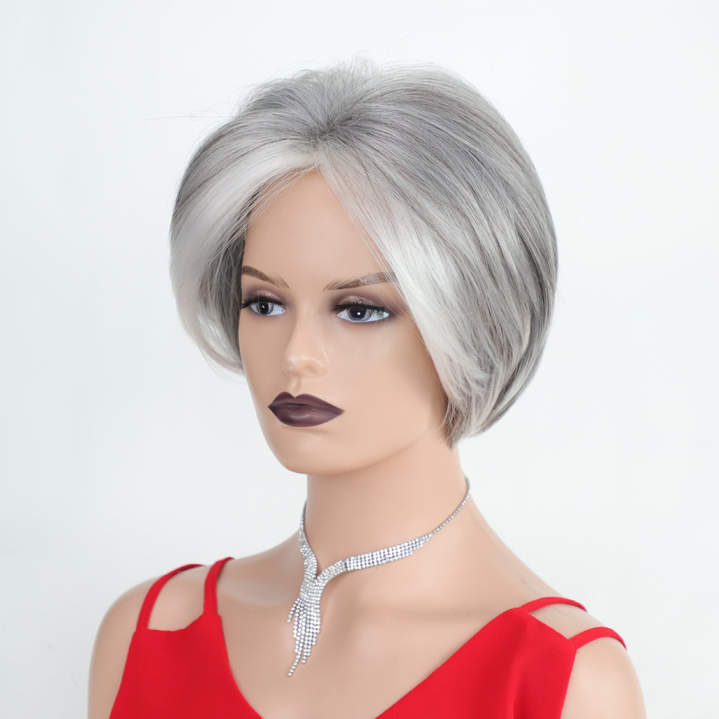 Gray Highlight Wave Synthetic Wigs One Wig Short Straight Hair