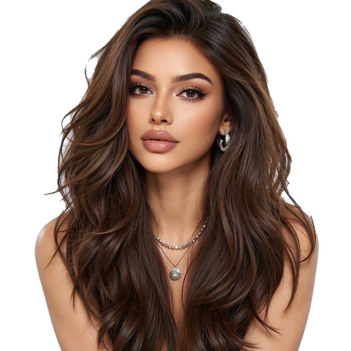 Natural Brown Simulation Curly Hair Lightweight Free Sewing Clothing Dignified Wig Long Curls