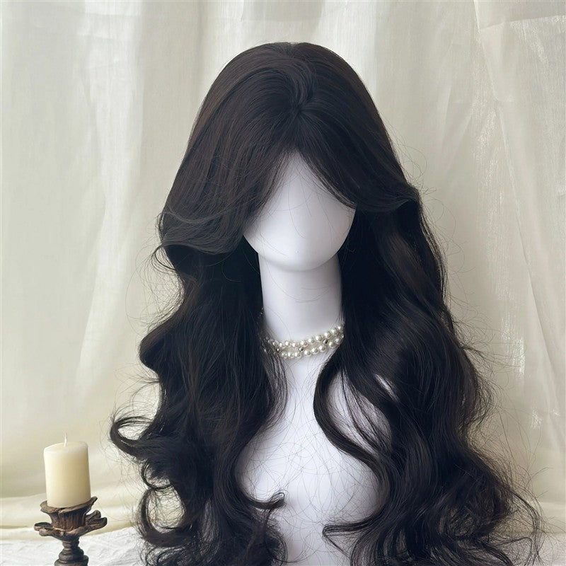 Natural Seamless Bangs Big Wave Artificial Human Hair Curly Wig Long Curls
