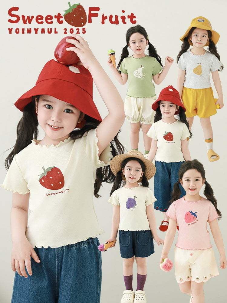Fruit Printed Short-sleeved Summer Cute Tree Lacework Children's T-shirt