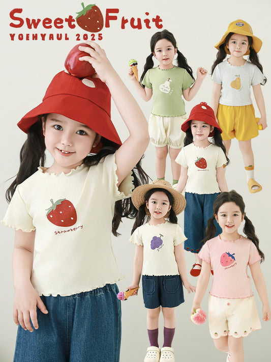 Fruit Printed Short-sleeved Summer Cute Tree Lacework Children's T-shirt