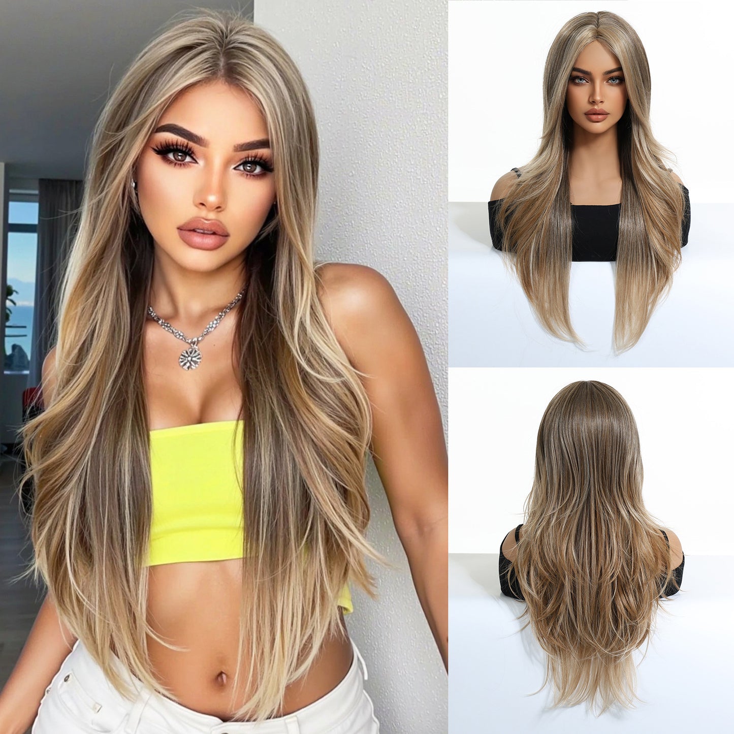 Medium Gradient Brown Curly Hair Big Wig Long Curls