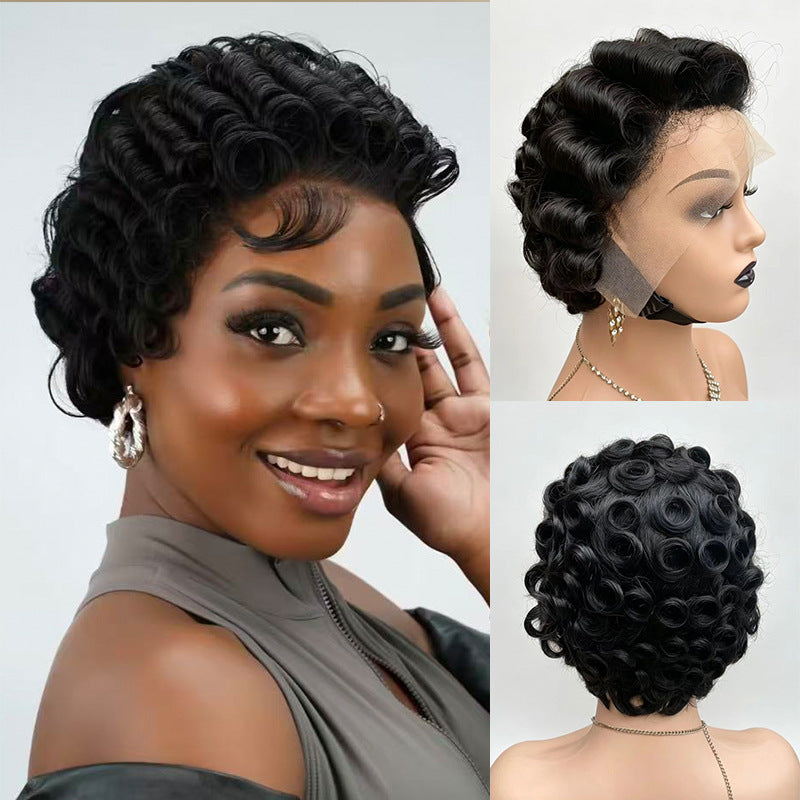 Human Wigs Front Lace Short Elf Real Hair Wig