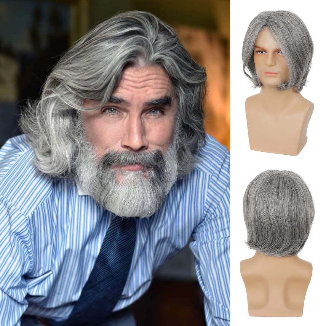 Men's Fashion Sier Gray Head Cover Men's Wig