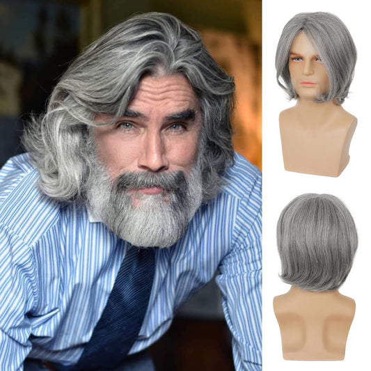 Men's Fashion Sier Gray Head Cover Men's Wig