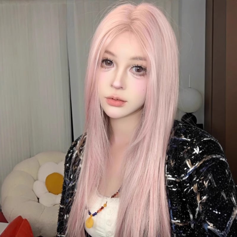 Coney Pink Golden Forehead Lace Hair Female Long Straight Wig