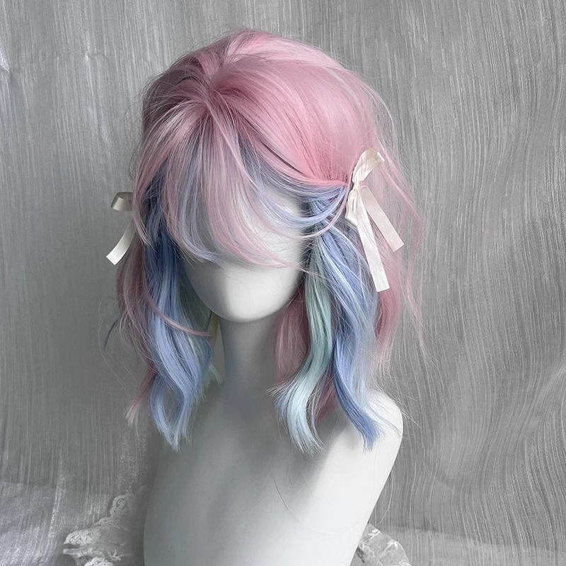 Women's Hair Thin Color Pink Rainbow Mixed Highlight Other Wig