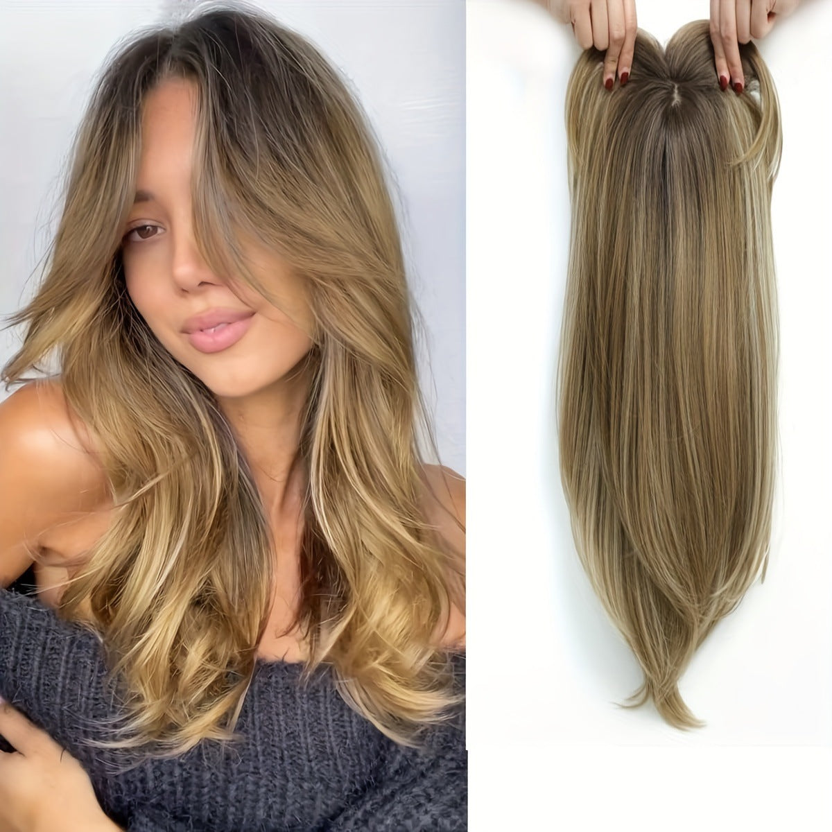 Women's Hairpiece Gradient Color Bangs Chemical Fiber Long Curly Hair Natural Wig