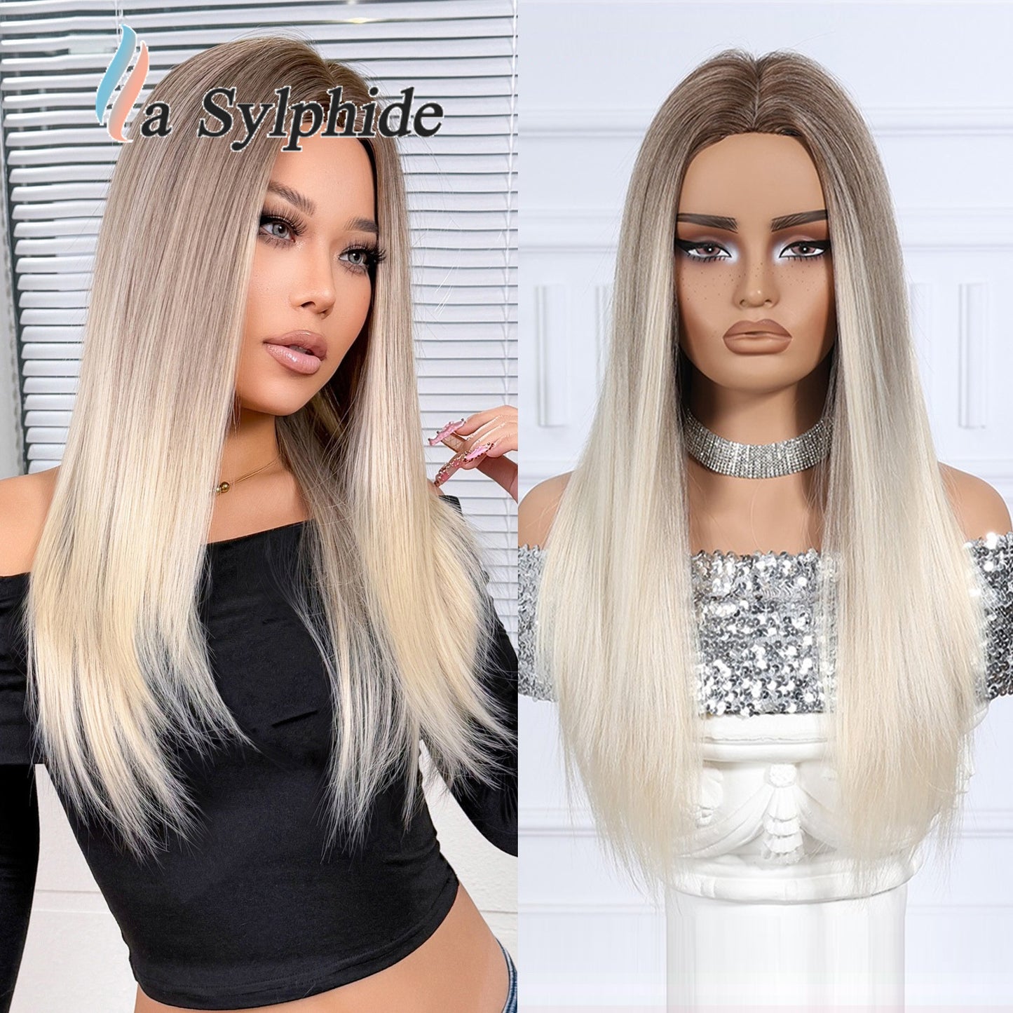 Women's Black Mid-length Hair Matte Fiber Long Straight Wig