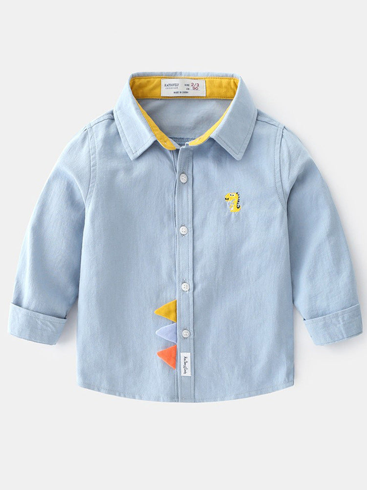 Children's Sleeve Autumn Wear Pure Cotton Boy Pu Handsome Children's Shirt