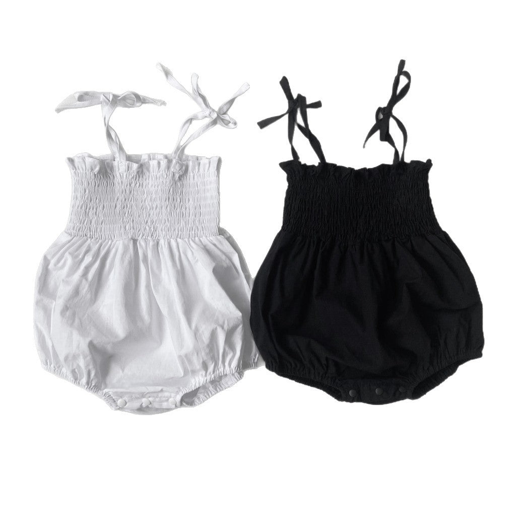High-grade Black Jumpsuit Smocking Sling Pure Cotton Tied Triangle Jumpsuit, Climbing Suit