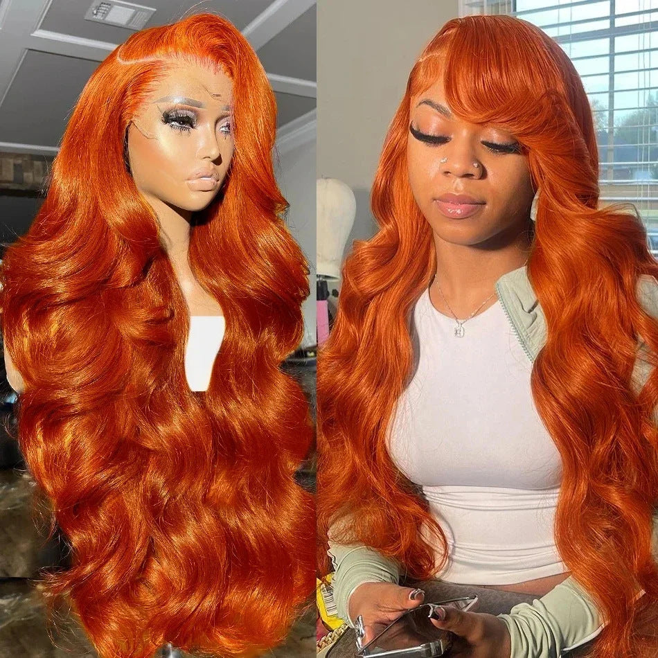 Medium Orange Wine Red Front Lace Wig Long Curls