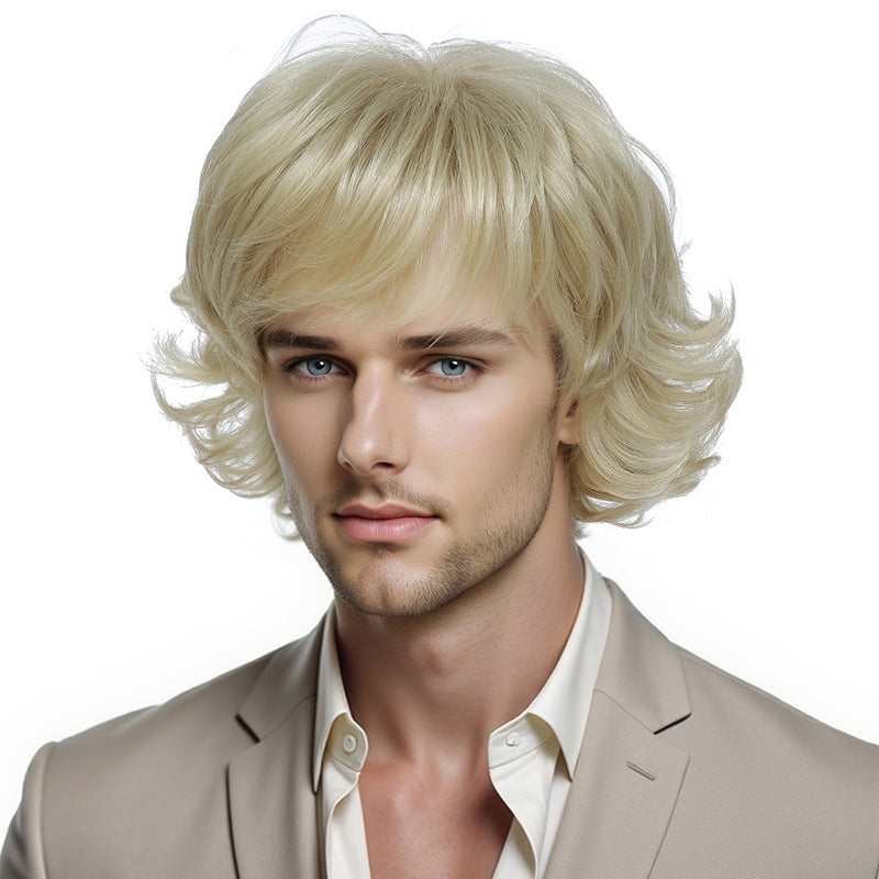 Men's Realistic Short Curly Hair Small Golden Foreigner Fluffy Cos Wig