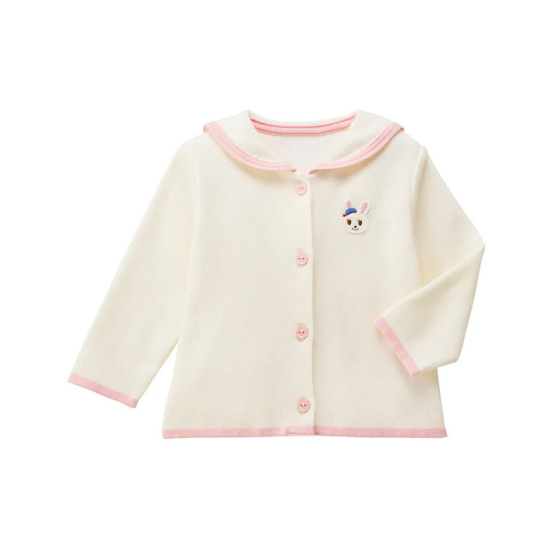 Children's Cartoon Bear Rabbit Embroidery Sailor Collar Long Sleeve Short Cute Children's Shirt