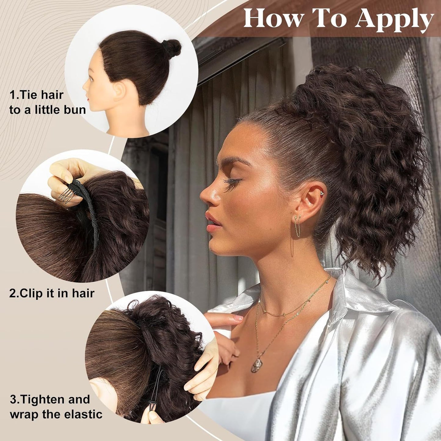 Women's Roll Drawstring Net Pocket Bun Female Hair Wig Ponytail