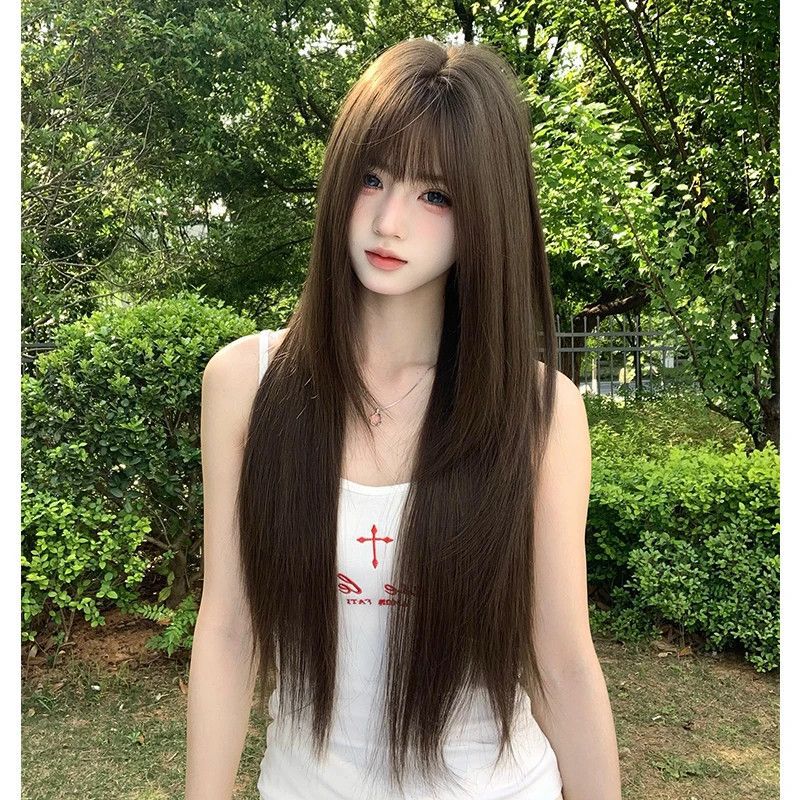 Spring Flower Female Upgrade Full Refined High Skull Top Hair Long Straight Wig