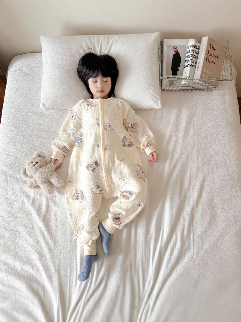 Children's Boy Seersucker Jumpsuit Front Rear 2 Long Sleeve Jumpsuit, Climbing Suit