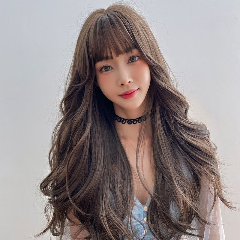 Women's Hair Full Top Air Bangs Style Fluffy Wig Long Curls