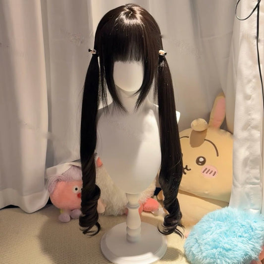 Double Ponytail Rose Net Female Curly Hair With Long Straight Wig