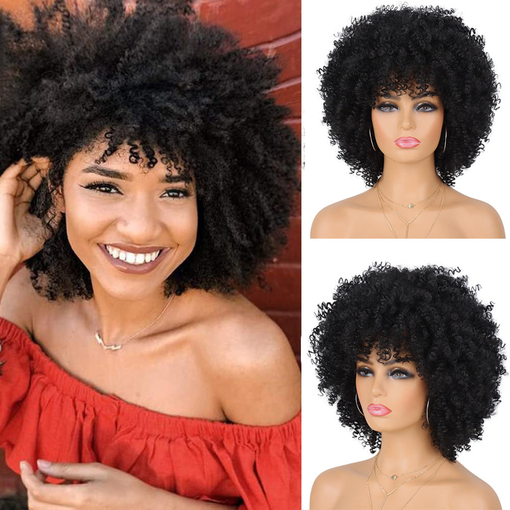 Afro Headgear African Fluffy Small Roll Wig Short Curly Hair