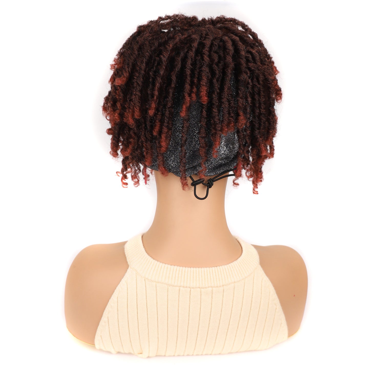 Turban Head Cover Black Sier Sleeve Curved Wig Short Curly Hair
