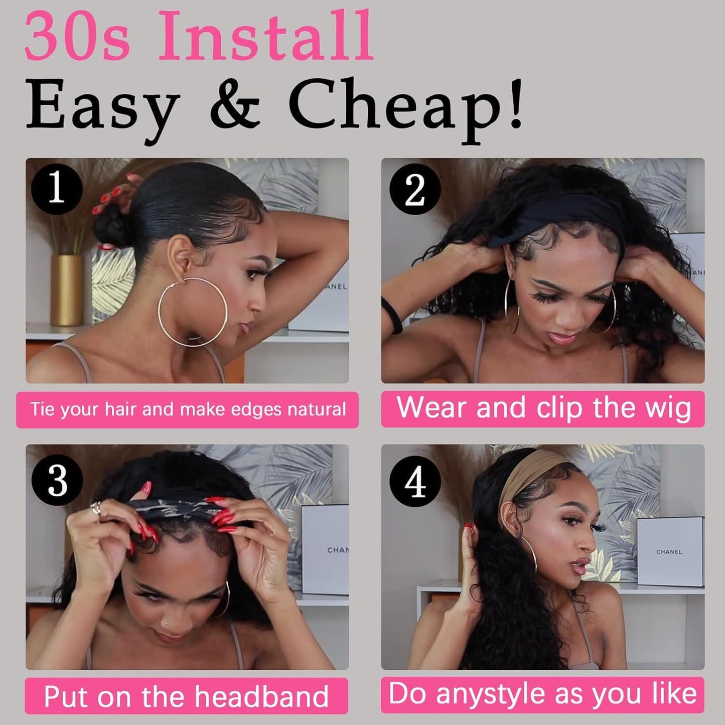 Women's Ice Ribbon Black Curly Hair Big Wave Head Wig Long Curls