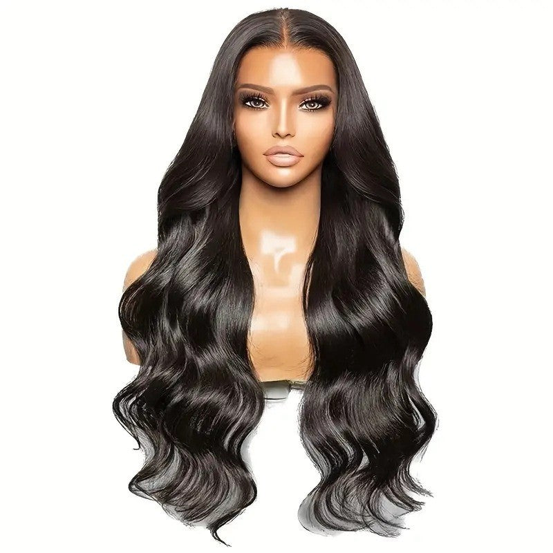 Women's Front Lace Synthetic Wigs Black Medium Curly Wig Long Curls