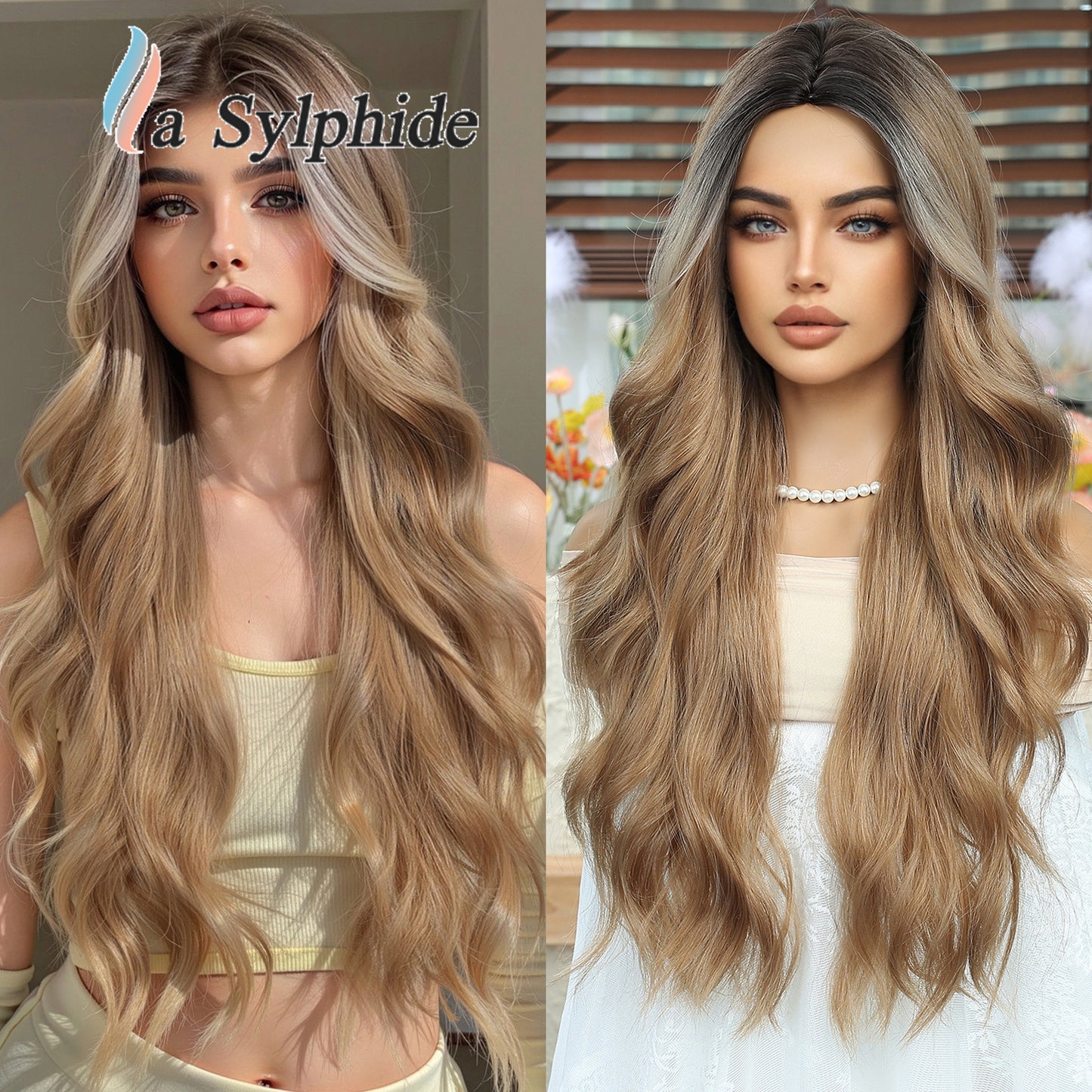 Artificial Human Hair Natural Full-top Curly Lazy Water Ripple Mid-point Wig Long Curls