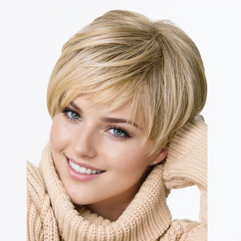 Women's Fashion Gradient Mixed Color Side Bangs Partial One Wig Short Straight Hair