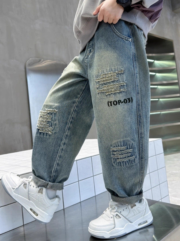 Boy's Jeans Casual Loose Fashionable Teens Children's Pants