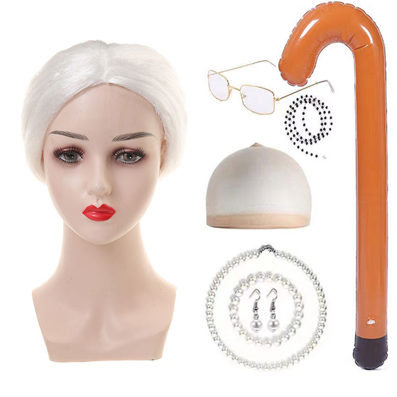 Halloween Old Lady Festival Short Hair Curly Cos Wig