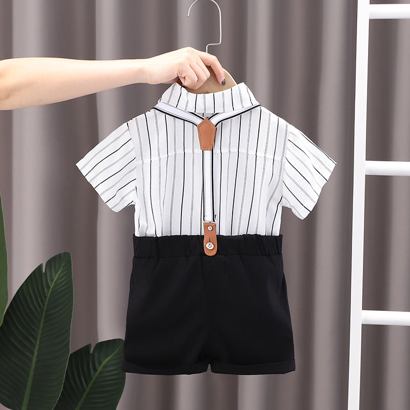 Style Suspender Pants Short Sleeve Two-piece Fashionable Children's Suit
