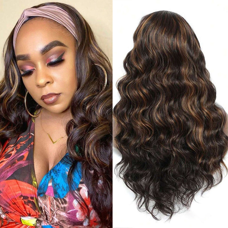 Women's Band Curly Brown Mixed Color Synthetic Wigs Big Wig Long Curls