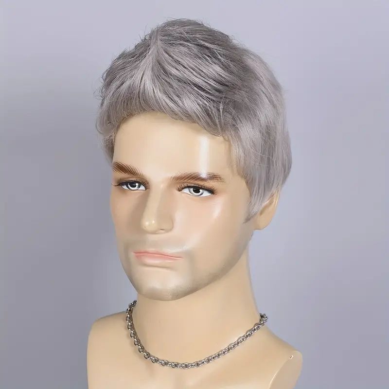 Men's Short Hair Mixed Golden Fluffy Fiber Men's Wig