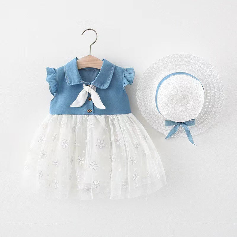 Children's Clothing Summer Denim Mesh Stitching Princess Children's Dress