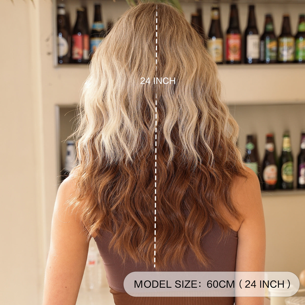 Curly Hair Beige Highlights Brown Fashion Wig Long Curls