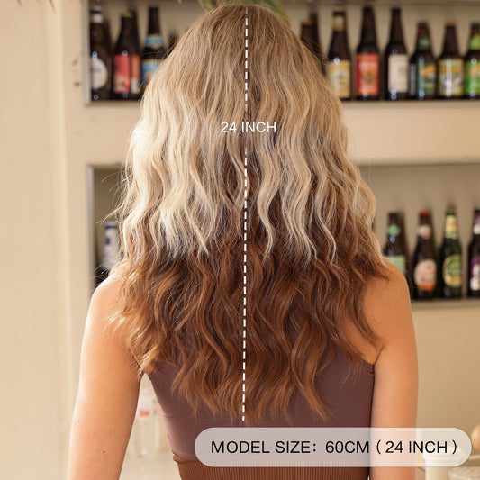Curly Hair Beige Highlights Brown Fashion Wig Long Curls